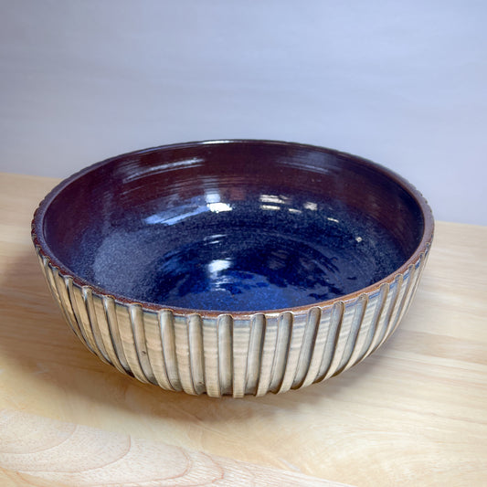 Bowl Carved White & Blue #2349
